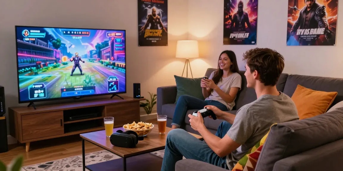 Enjoying real porn games in a cozy home gaming lounge.