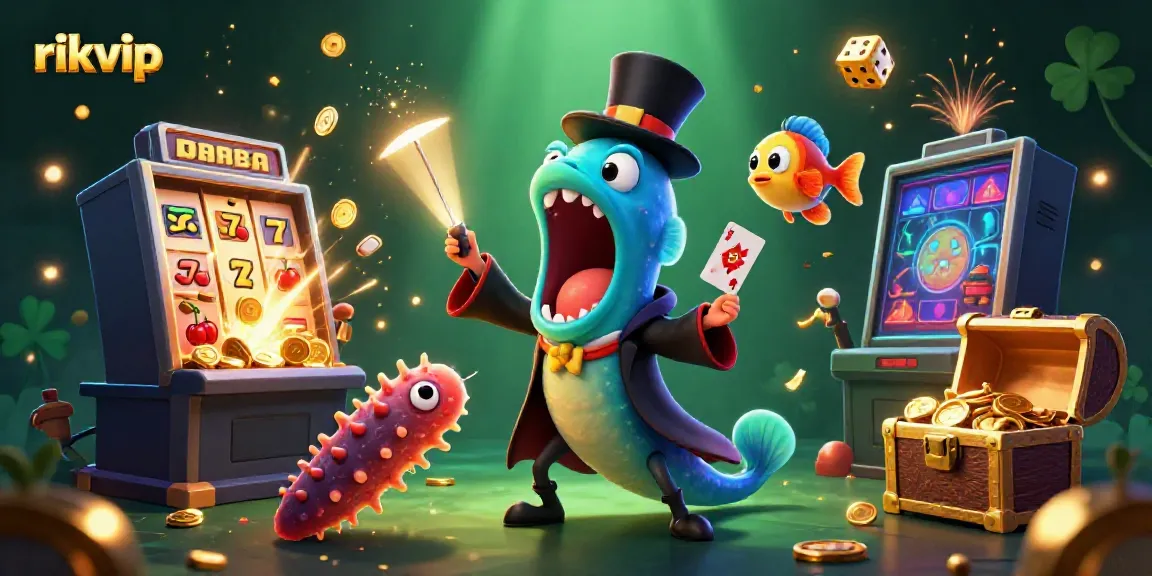 Engage with rikvip as bioluminescent eel performs dazzling card tricks in vibrant casino world.