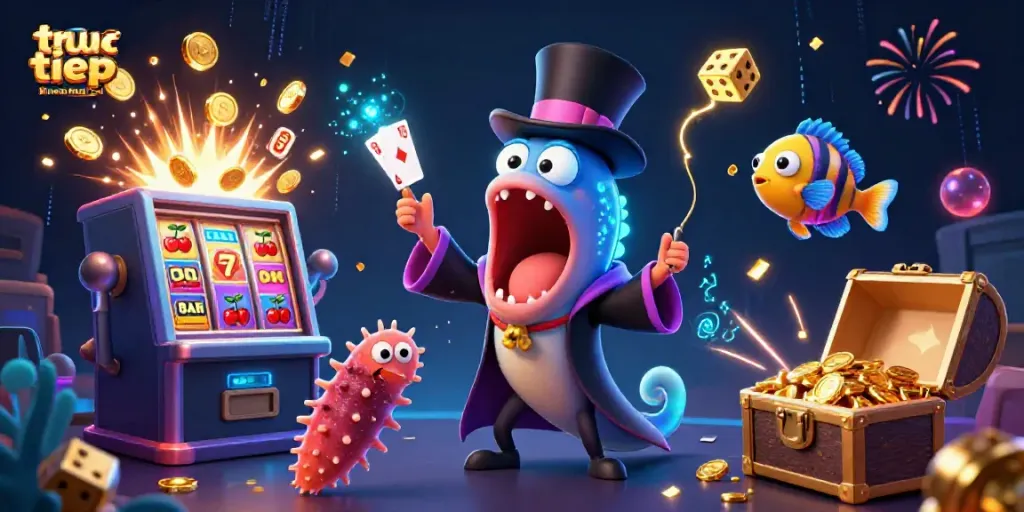 Engaging scene with truc tiep keo nha cai featuring a magical underwater casino performance illuminated by glowing effects.