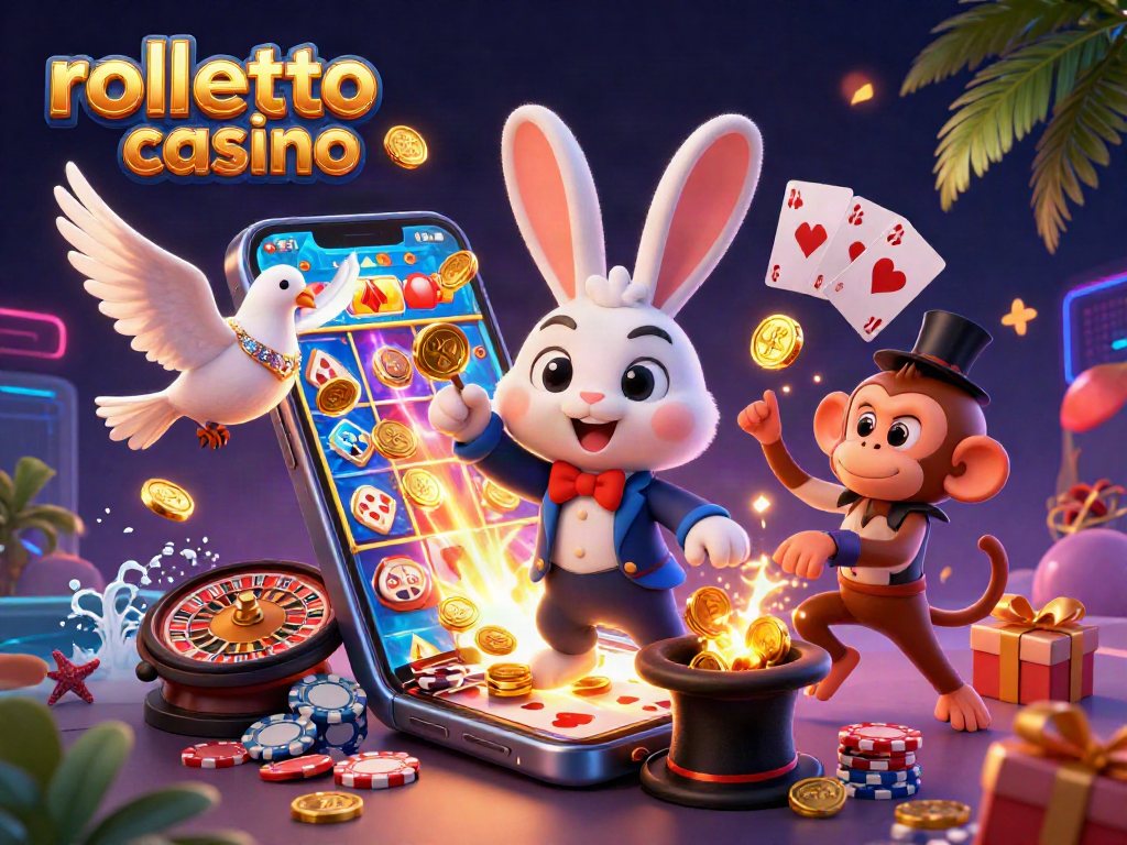 Experience rolletto casino with a magical scene of a rabbit, dove, and monkey showcasing the thrill of gaming.