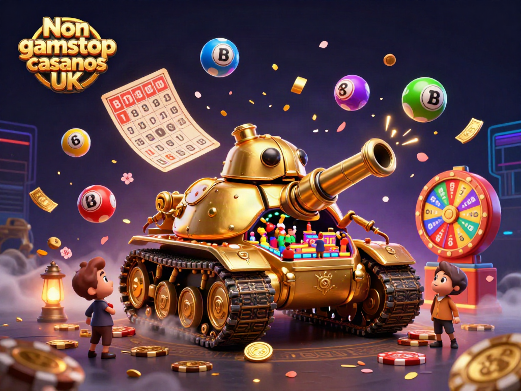 Experience the thrill of Non gamstop casinos UK with a vibrant 3D illustration showcasing gaming excitement.