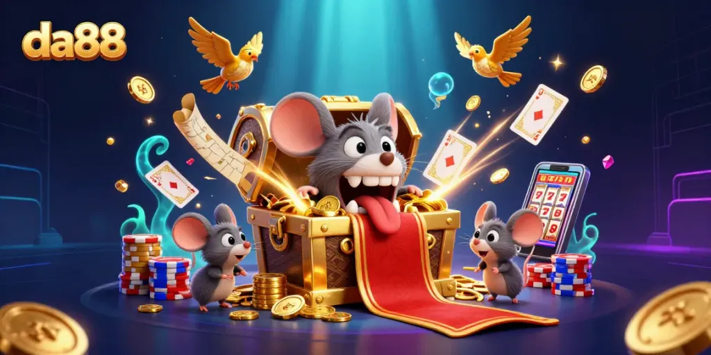 Engage with da88's thrilling casino experience amidst cascading coins and vibrant game elements.