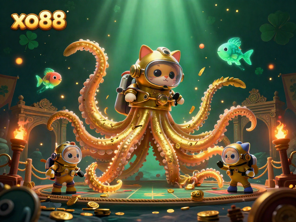 Experience thrilling gameplay with xo88 featuring a colossal kraken and vibrant underwater elements.