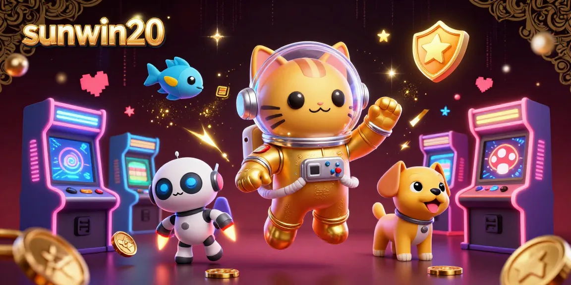 Join the cosmic fun with Sunwin20, as a golden space cat and robot dog explore thrilling arcade games!